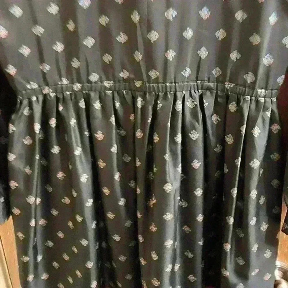 Vintage Black Collard Dress Paisley & Designs Elastic Waist Long Sleeve Button - Picture 9 of 10